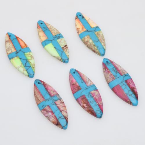 Bijoux Pendentifs en pierres gemmes, Jaspe d'impression, avec turquoise, poli, DIY, Couleur aléatoire, 16x42x4mm, Trou:Environ 1mm, Vendu par PC