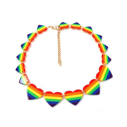 Collier acrylique, coeur, bijoux de mode & pour femme, couleurs d'arc-en-ciel, 27mm, Vendu par Environ 16.5 pouce brin