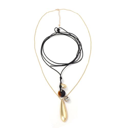 Multi Layer Necklace, Tibetan Style, with Wax Cord, plated, fashion jewelry & for woman, golden, 2Strands/Set, Sold By Set