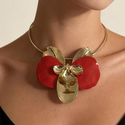 Kragen Halskette, Eisen, plattiert, Modeschmuck & für Frau & Emaille, goldfarben, 85x85mm, verkauft per ca. 14.5 ZollInch Strang