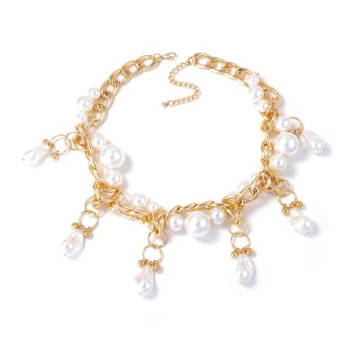 Zinklegierung Schmuck Halskette, mit Kunststoff Perlen, goldfarben plattiert, Modeschmuck & für Frau, weiß, verkauft per ca. 16.9 ZollInch Strang