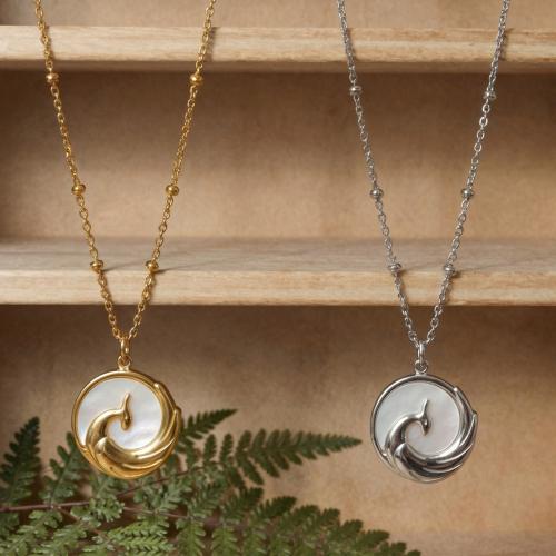 Collier de bijoux en acier inoxydable, Acier inoxydable 304, avec coquille blanche, avec 1.9inch chaînes de rallonge, Placage, bijoux de mode & réglable & chaîne ovale & pour femme, plus de couleurs à choisir, 16.40mm, Vendu par Environ 15.7 pouce brin