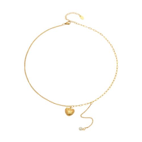 Collier de bijoux en acier inoxydable, Acier inoxydable 304, avec perle de plastique, Placage de couleur d'or, bijoux de mode & réglable & pour femme, Vendu par Environ 16.1 pouce brin