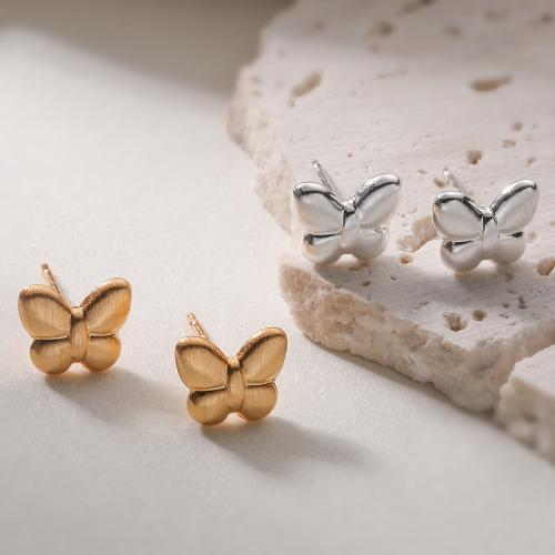 Goujon Laiton, papillon, Placage, bijoux de mode & pour femme, plus de couleurs à choisir, protéger l'environnement, sans nickel, plomb et cadmium, 10x9mm, Vendu par paire