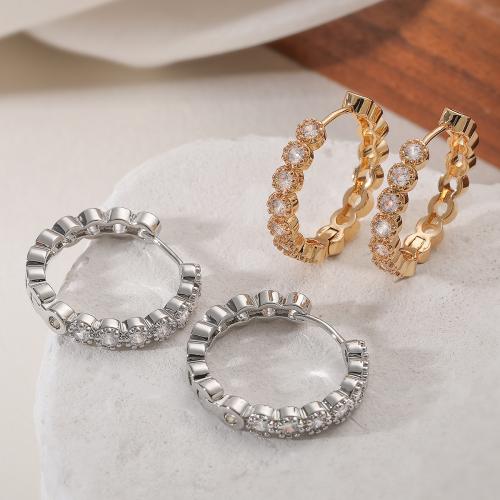 Boucles d'oreilles en laiton zircon cubique pavent, Placage, bijoux de mode & pavé de micro zircon & pour femme, plus de couleurs à choisir, protéger l'environnement, sans nickel, plomb et cadmium, 24x22mm, Vendu par paire