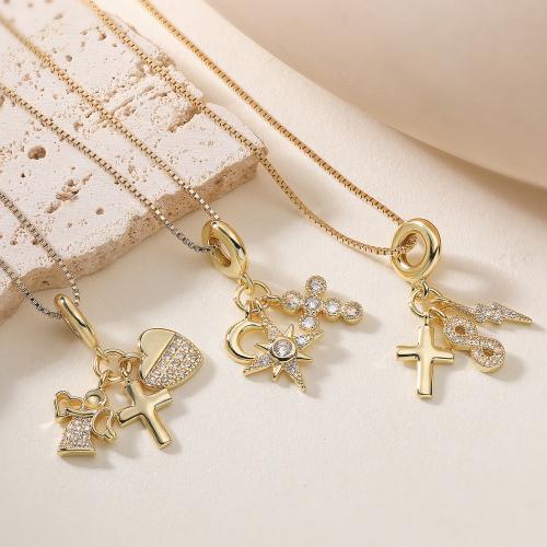 KubikZircon Mikro pflastern Messinghalsketten, Messing, plattiert, Modeschmuck & einstellbar & verschiedene Stile für Wahl & Micro pave Zirkonia & für Frau, keine, frei von Nickel, Blei & Kadmium, verkauft per ca. 45 cm Strang