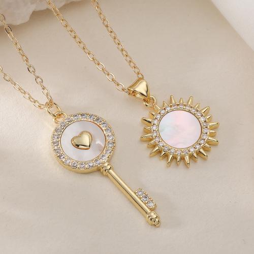 Cubic Zircon Micro Pave Brass Necklace, with White Shell, real gold plated, fashion jewelry & adjustable & different styles for choice & micro pave cubic zirconia & for woman, more colors for choice, nickel, lead & cadmium free, Sold Per Approx 45 cm Strand