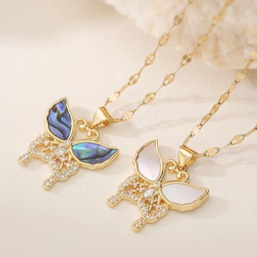 Cubic Zircon Micro Pave Brass Necklace, Butterfly, real gold plated, fashion jewelry & adjustable & different styles for choice & micro pave cubic zirconia & for woman, more colors for choice, nickel, lead & cadmium free, 21x25mm, Sold Per Approx 45 cm Strand