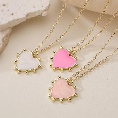 Brass Necklace, Heart, real gold plated, fashion jewelry & adjustable & for woman & enamel, more colors for choice, nickel, lead & cadmium free, 18x20mm, Sold Per Approx 45 cm Strand