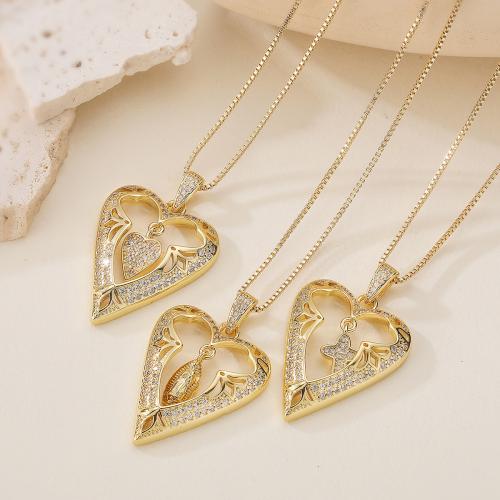 KubikZircon Mikro pflastern Messinghalsketten, Messing, vergoldet, Modeschmuck & einstellbar & verschiedene Stile für Wahl & Micro pave Zirkonia & für Frau, keine, frei von Nickel, Blei & Kadmium, 24x37mm, verkauft per ca. 45 cm Strang