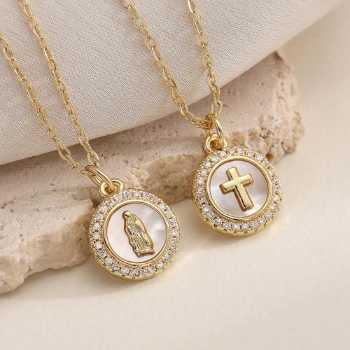 KubikZircon Mikro pflastern Messinghalsketten, Messing, mit Weiße Muschel, vergoldet, Modeschmuck & einstellbar & verschiedene Stile für Wahl & Micro pave Zirkonia & für Frau, keine, frei von Nickel, Blei & Kadmium, 12x17mm, verkauft per ca. 45 cm Strang