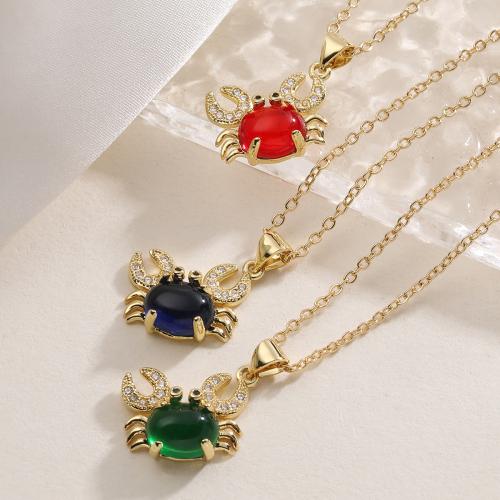 Cubic Zircon Micro Pave Brass Necklace, Crab, real gold plated, fashion jewelry & adjustable & micro pave cubic zirconia & for woman, more colors for choice, nickel, lead & cadmium free, 18x25mm, Sold Per Approx 45 cm Strand