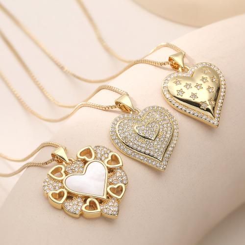 Cubic Zircon Micro Pave Brass Necklace, with White Shell, real gold plated, fashion jewelry & adjustable & different styles for choice & micro pave cubic zirconia & for woman, more colors for choice, nickel, lead & cadmium free, Sold Per Approx 45 cm Strand