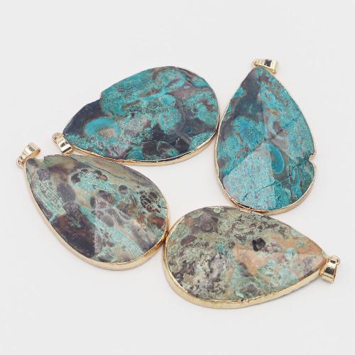 Bijoux Pendentifs en pierres gemmes, Jaspe d'océan, larme, Placage de couleur d'or, DIY, plus de couleurs à choisir, 56x37x8mm, Vendu par PC