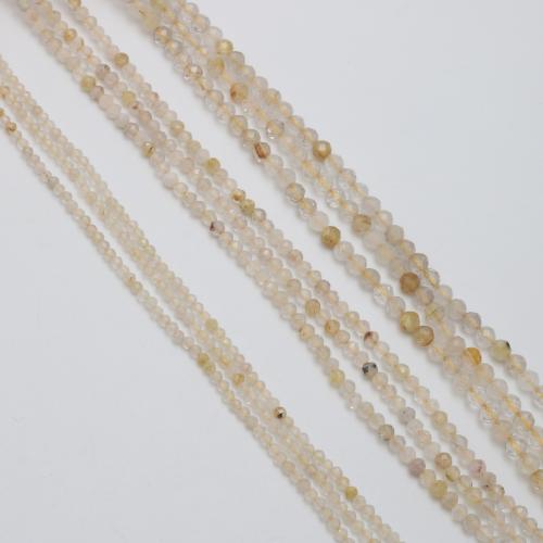 Natural Quartz Jewelry Beads, Rutilated Quartz, Round, DIY & different size for choice & faceted, gold, Sold By Strand