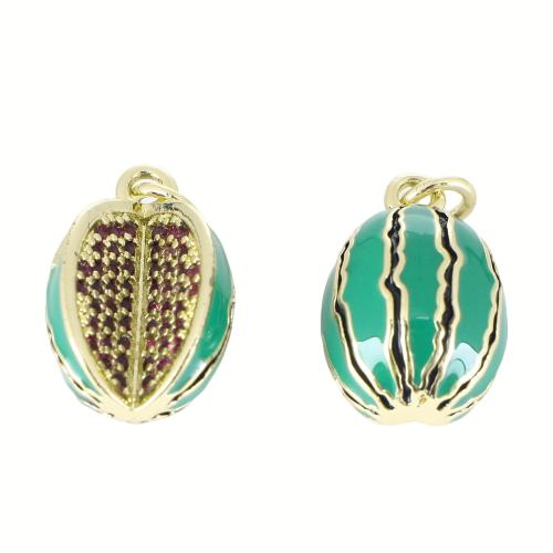 Befestigter Zirkonia Messing Anhänger, Wassermelone, goldfarben plattiert, DIY & Micro pave Zirkonia & Emaille, 20x11x9mm, verkauft von PC