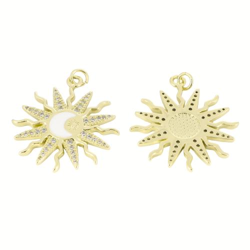 Befestigter Zirkonia Messing Anhänger, Sonne, goldfarben plattiert, DIY & Micro pave Zirkonia, 34x28x2mm, verkauft von PC