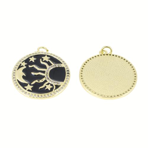 Befestigter Zirkonia Messing Anhänger, flache Runde, goldfarben plattiert, DIY & Micro pave Zirkonia & Emaille, 30x25x2mm, verkauft von PC