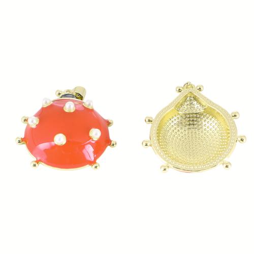 Bijoux pendentifs en laiton, coccinelle, Placage de couleur d'or, DIY & émail, 37x32x12mm, Vendu par PC