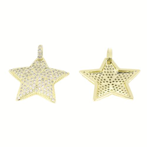 Befestigter Zirkonia Messing Anhänger, Stern, goldfarben plattiert, DIY & Micro pave Zirkonia, 30x30x5mm, verkauft von PC