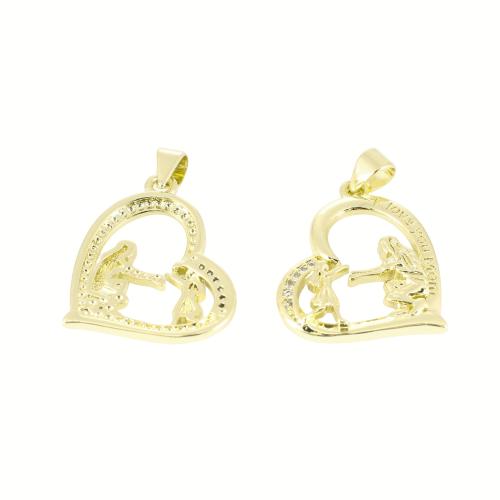 Cubic Zirconia Micro Pave Brass Pendant, Heart, gold color plated, DIY & micro pave cubic zirconia & hollow, 28x21x2mm, Sold By PC