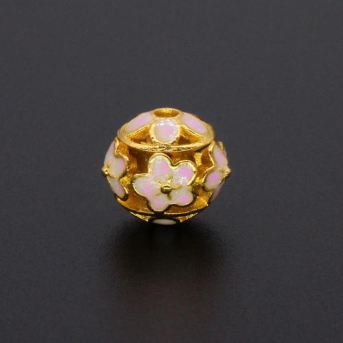 Perles intercalaires en alliage de zinc, Rond, DIY & avec le motif de fleurs & émail, plus de couleurs à choisir, 10mm, Trou:Environ 2mm, Vendu par PC