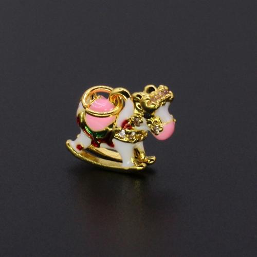 Bijoux pendentifs en laiton, cheval à bascule, Placage de couleur d'or, DIY & émail, 14x11mm, Vendu par PC