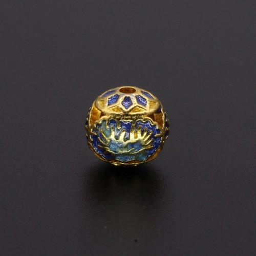 Tibetan Style Spacer Beads, Round, matte gold color plated, DIY & with flower pattern & enamel, more colors for choice, 10mm, Hole:Approx 2mm, Sold By PC