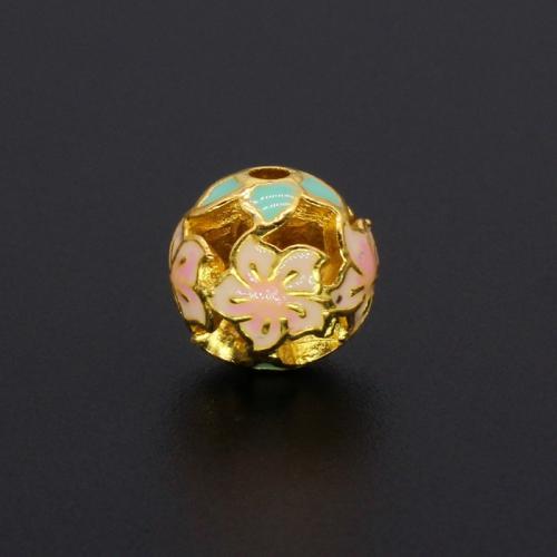 Tibetan Style Spacer Beads, Round, matte gold color plated, DIY & with flower pattern & enamel, more colors for choice, 10mm, Hole:Approx 1.8mm, Sold By PC