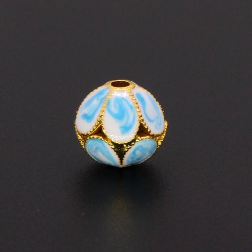 Tibetan Style Spacer Beads, Round, matte gold color plated, DIY & with flower pattern & enamel, more colors for choice, 10mm, Hole:Approx 2mm, Sold By PC