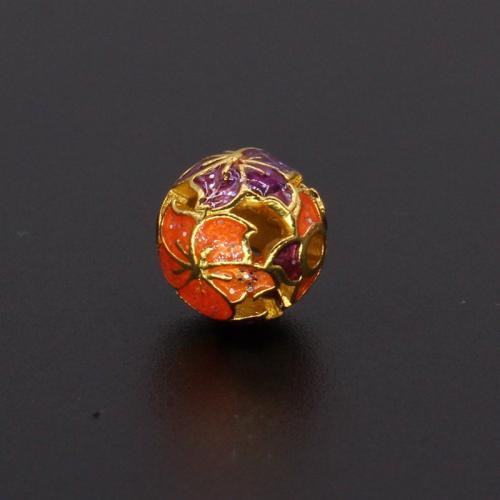 Tibetan Style Spacer Beads, Round, matte gold color plated, DIY & with flower pattern & enamel, more colors for choice, 10mm, Hole:Approx 2mm, Sold By PC