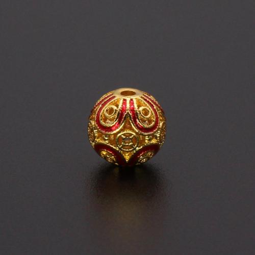 Brass Spacer Beads, Round, matte gold color plated, DIY & enamel & hollow, more colors for choice, 8mm, Hole:Approx 1.5mm, Sold By PC
