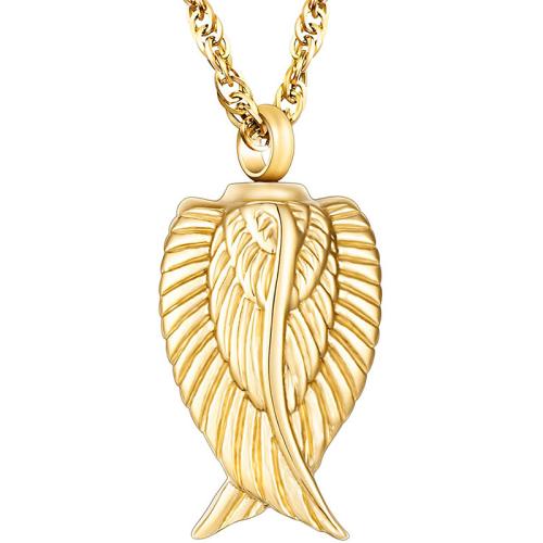 Titanium Steel Cinerary Casket Necklace, Wing Shape, gold color plated, fashion jewelry & Unisex, Length:Approx 50 cm, Sold By PC