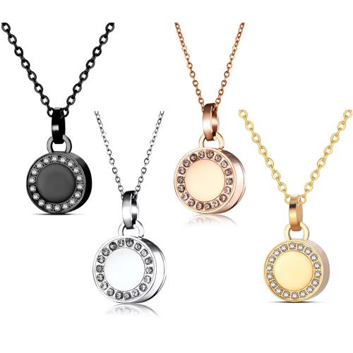304 Stainless Steel Cinerary Casket Pendant, Flat Round, plated, Unisex & with rhinestone, more colors for choice, Sold By PC