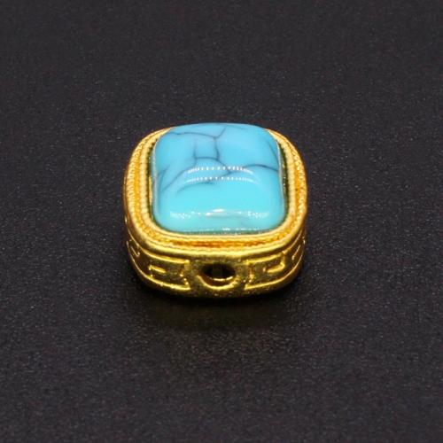 Zinklegierung Zwischenperlen, mit Türkis, Quadrat, DIY, 10x10mm, Bohrung:ca. 2mm, verkauft von PC