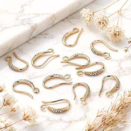 Brass Hook Earwire, 14K gold plated, DIY & micro pave cubic zirconia, 12mm, Sold By Pair
