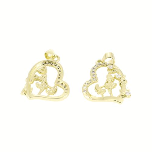 Cubic Zirconia Micro Pave Brass Pendant, Heart, gold color plated, DIY & micro pave cubic zirconia & hollow, 27x19x3mm, Sold By PC