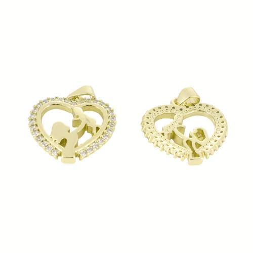 Cubic Zirconia Micro Pave Brass Pendant, Heart, gold color plated, DIY & micro pave cubic zirconia & hollow, 24x19x2mm, Sold By PC