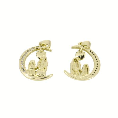 Cubique Pendentif en laiton zircon pavent, lune, Placage de couleur d'or, DIY & pavé de micro zircon, 27x17x3mm, Vendu par PC