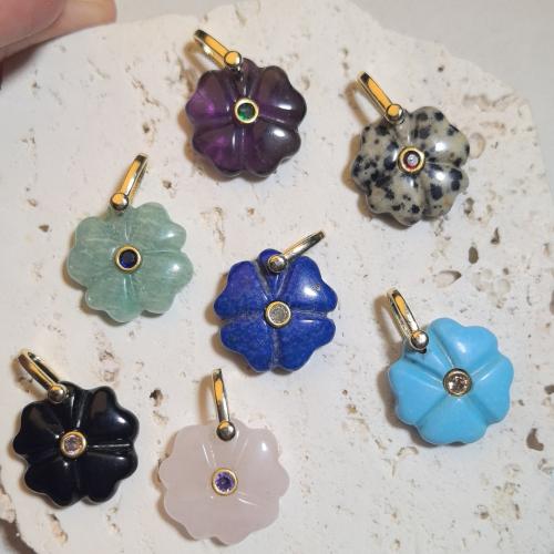Gemstone Pendants Jewelry, with Brass, Flower, Carved, DIY & different materials for choice & micro pave cubic zirconia, 23mm, Sold By PC