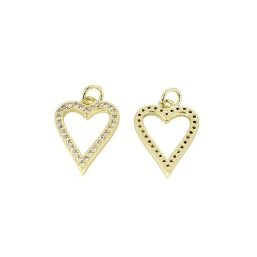Cubic Zirconia Micro Pave Brass Pendant, Heart, gold color plated, DIY & micro pave cubic zirconia & hollow, 22x19x3mm, Sold By PC