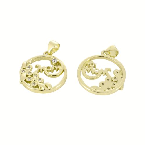 Cubic Zirconia Micro Pave Brass Pendant, gold color plated, DIY & micro pave cubic zirconia & hollow, 25x18x3mm, Sold By PC