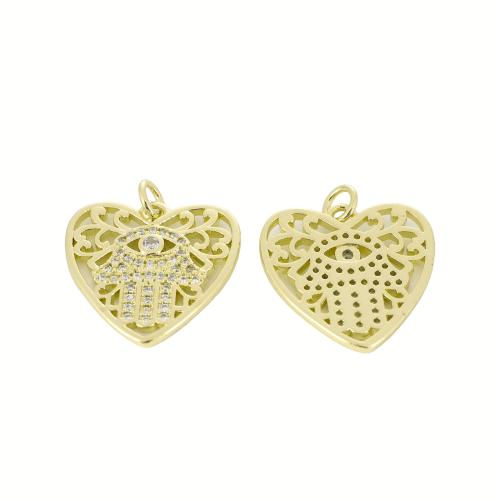 Cubic Zirconia Micro Pave Brass Pendant, Heart, gold color plated, DIY & micro pave cubic zirconia & hollow, 22x20x2mm, Sold By PC