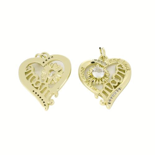 Cubic Zirconia Micro Pave Brass Pendant, Heart, gold color plated, Mother Day Jewelry & DIY & micro pave cubic zirconia & hollow, 26x20x4mm, Sold By PC