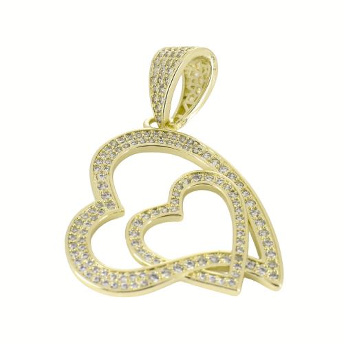 Cubic Zirconia Micro Pave Brass Pendant, Heart, gold color plated, DIY & micro pave cubic zirconia & hollow, 50x33x10mm, Sold By PC