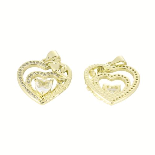 Cubic Zirconia Micro Pave Brass Pendant, Heart, gold color plated, DIY & micro pave cubic zirconia & hollow, 26x20x5mm, Sold By PC