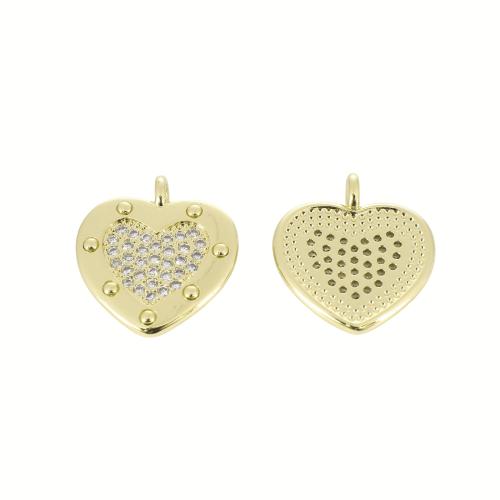 Cubic Zirconia Micro Pave Brass Pendant, Heart, gold color plated, DIY & micro pave cubic zirconia, 22x20x3mm, Sold By PC