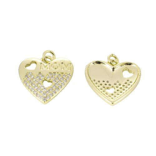 Cubic Zirconia Micro Pave Brass Pendant, Heart, gold color plated, DIY & micro pave cubic zirconia & hollow, 22x20x3mm, Sold By PC