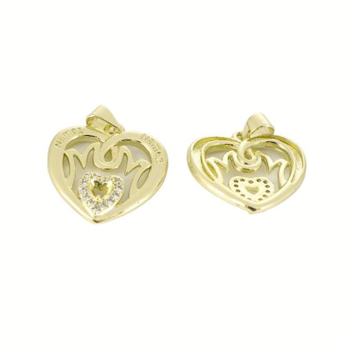 Cubic Zirconia Micro Pave Brass Pendant, Heart, gold color plated, DIY & micro pave cubic zirconia & hollow, 24x20x2mm, Sold By PC