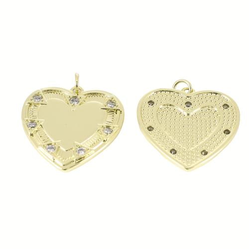 Cubic Zirconia Micro Pave Brass Pendant, Heart, gold color plated, DIY & micro pave cubic zirconia, 28x25x3mm, Sold By PC